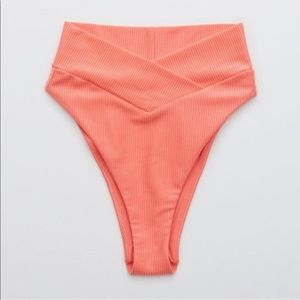 Aerie Ribbed Shine High Cut Cheeky Crossover Bikini Bottom